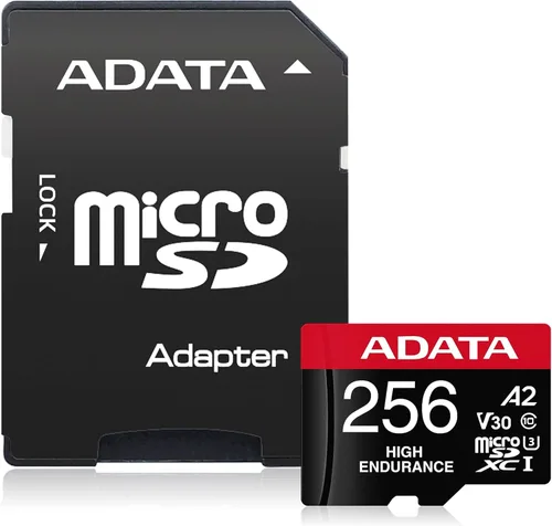 Vista 3 de ADATA Alta resistencia 256GB UHS-I U3 V30 A2 Clase 10 Micro SDXC tarjeta de memoria (AUSDX256GUI3V30SHA2-RA1)