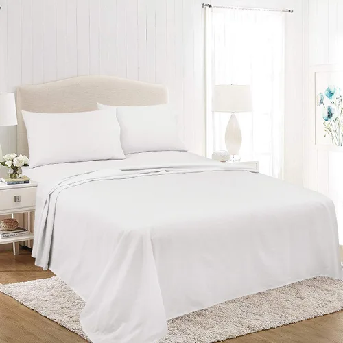 ROYALE LINENS Soft Home - Juego de sábanas de percal cepillado ultrasuave, 100% algodón, 4 piezas, tamaño Queen, color blanco