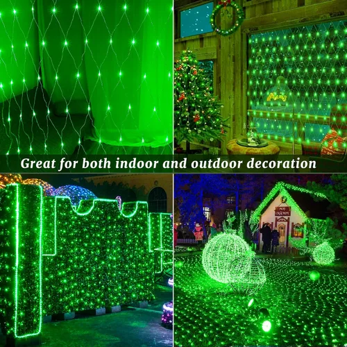 Vista 10 de 9.8 pies x 6.6 pies 192 luces LED en red de Navidad, 8 modos de 30V, luces de bajo voltaje en malla de hadas para árboles de Navidad, arbustos Verde