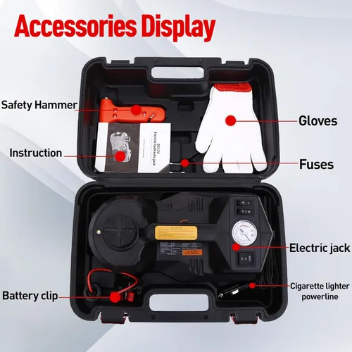 Vista 7 de Trihelper - Gato eléctrico para auto de 5 toneladas 12V, gato hidráulico con soporte para auto, gato de elevación con bomba de neumáticos integrada
