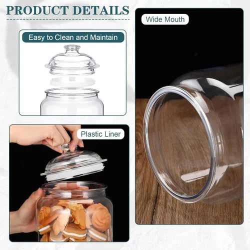 Vista 4 de Nuogo 2 piezas frascos de plástico de 1 galón 128 oz para dulces y galletas con tapas, recipiente decorativo para boticario y buffet de dulces