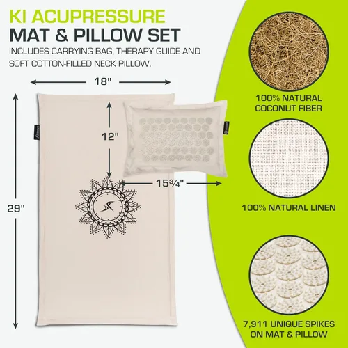 Vista 3 de ProsourceFit Ki Acupressure Mat and Pillow Set with 100% Natural Linen for Back/Neck Pain Relief and Muscle Relaxation