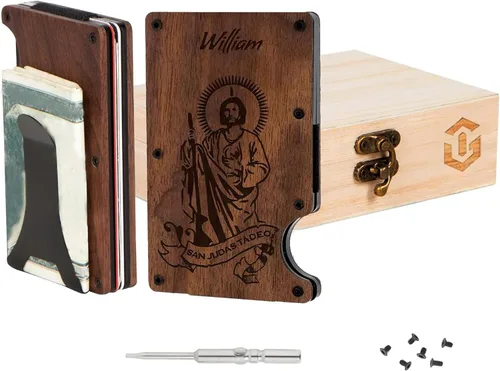 Custom Wooden Credit Card Holder with Money Clip and wooden box Personalized Wallet Gift for Husband - Anniversary Gift for Him, Boyfriend Gifts,