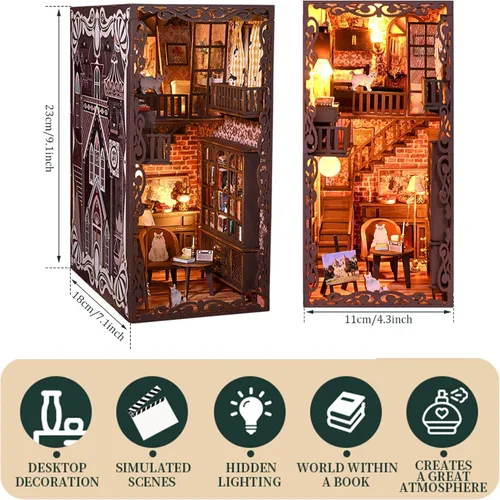 Vista 3 de Kits de rincón de libros para adultos, kit de sujetalibros 3D 2026, kit de construcción de modelo de casa de libro mágico, decoración con sensor