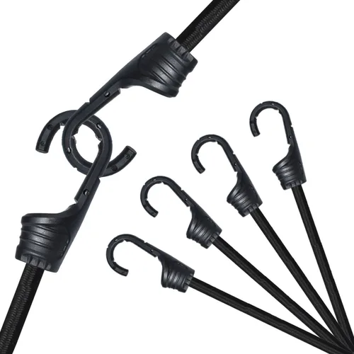Vista 7 de Cuerdas elásticas de 12 pulgadas con ganchos, correas elásticas negras para camping, bicicleta, vagón plegable, maletero, etc.