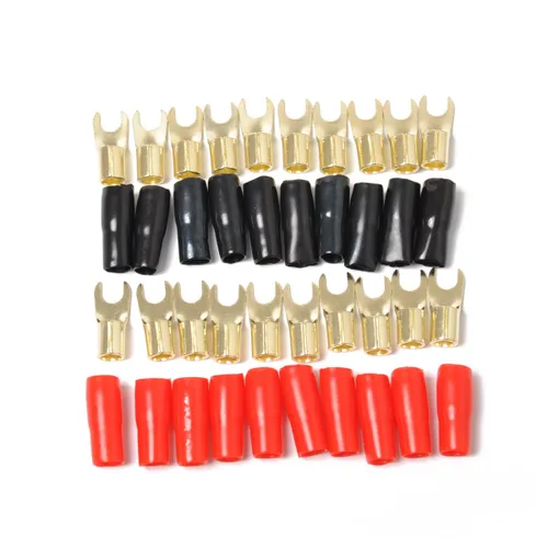Wakauto 10 pares de adaptadores conectores enchufes de horquilla de pala terminal de tira de cobre chapado en oro calibre 8, conectores de barrera