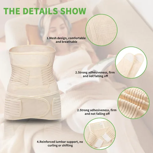 Vista 4 de Faja Abdominal Posparto 2 en 1 Color Beige, Cinturón de Soporte para Cesárea Mediano, Cinturón de Soporte de Recuperación Posparto