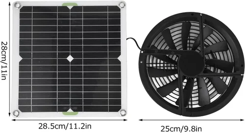 Vista 6 de Kit de ventilador de ventilación con energía solar, ventilador de escape solar de 100 W 12 V con panel para invernadero, gallinero, cobertizo
