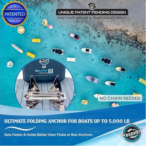Vista 4 de WAVESRX TriAnchor - Stainless Steel Folding PWC & Boat Anchor Kit Sets Instantly for Effortless Boat & Jet Ski Anchoring Compact Patent-Pending
