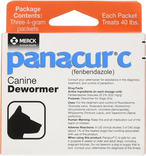 Panacur C desparasitante canino (fenbendazol), 4 gramos, 3 unidades (Paquete de 1), rojo
