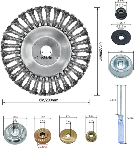 Vista 2 de 8 Inch Steel Wire Rotary Weed Brush Cutter Trimmer Head for Weed Cutter Eater, Unbreakable Wired Trimmer Blade, Weed Trimmer Eater Head with Adapter