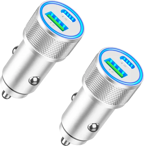 USB-C Car Charger Fast Charging, Veetone 2Pack 66W PD&QC3.0 All Metal Type-C Power Cigarette Lighter USB Charger for iPhone 15/15 Plus/15 Pro/15 Pro