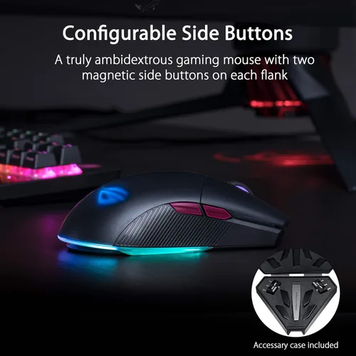 Vista 7 de ASUS ROG Cetra - Auriculares inalámbricos para juegos y mouse óptico para juegos - ROG Pugio II y mouse para juegos de PC verdaderamente ambidiestro
