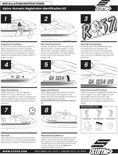 Vista 6 de STIFFIE Shift Silver 3" Boat & PWC Registration Decals • Etiquetas Adhesivas Letras Números