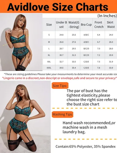 Vista 6 de Avidlove - Conjunto de lencería para mujer de cintura alta, lencería con cinturón, lencería