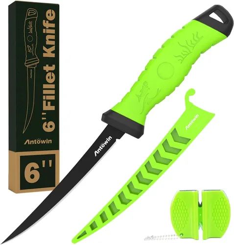 Vista 9 de ANTOWIN Cuchillo de filete de 7 pulgadas para pescado, hoja de acero inoxidable SG2 japonés de grado profesional, cuchillos de filete de pesca