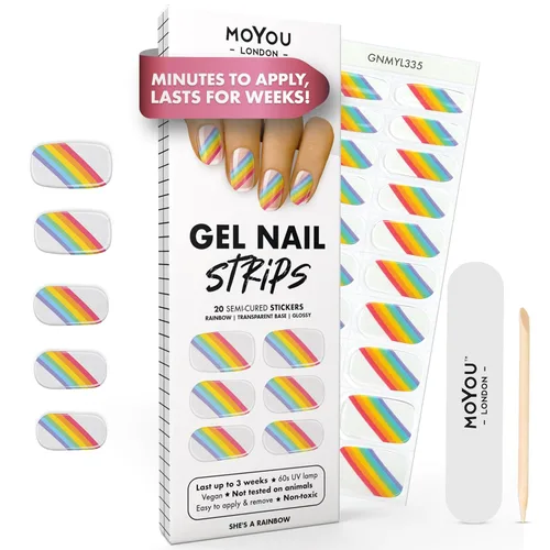 Semi Cured Gel Nail Strips - 20 Pcs. Salon-Quality Nail Wraps for Women - Works with Any UV Lamp, Long Lasting, Easy to Apply and Remove Gel Nails