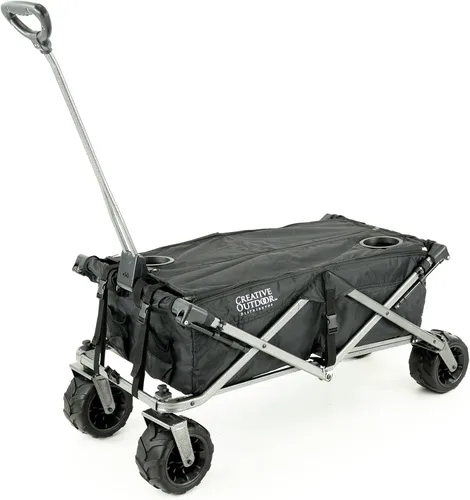 Vista 8 de Vagón creativo de lujo plegable y resistente al aire libre con toldo, mango ajustable para campamento, ruedas giratorias todo terreno, capacidad