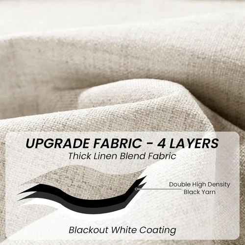 Vista 3 de Cortinas 100% opacas de 96 pulgadas de largo, mezcla de lino, para dormitorio, bolsillo para barra, pestaña trasera, juego de cortinas opacas