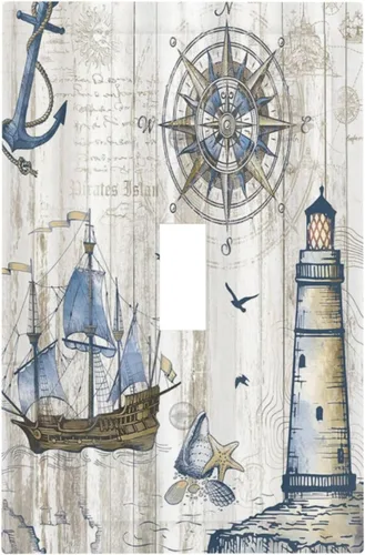 Vista 135 de Cubiertas de Tomacorriente Ancla Estrella de Mar Concha Tablón de Madera Rústico Náutico 1 Gang Interruptor de Luz Dúplex Placa Cubierta Decorativa