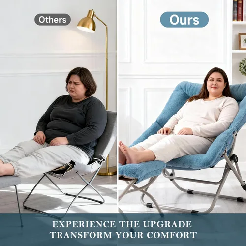 Vista 96 de Silla platillo, cómodas sillas de dormitorio, silla plegable de piel sintética de gran tamaño, silla plegable con marco de metal para sala de estar