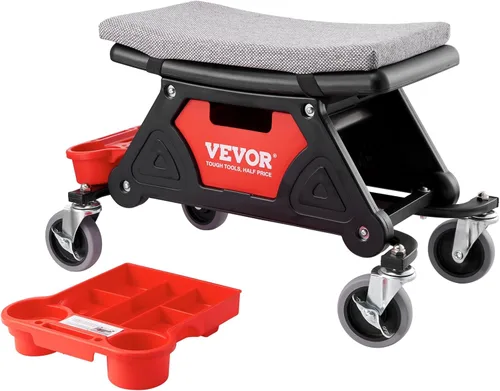 VEVOR Taburete mecánico de 300 libras de capacidad, regalo para hombres, asiento mecánico rodante resistente, con tres bandejas de herramientas