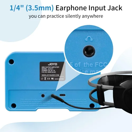 Vista 5 de JOYO Combo Amplificador de Guitarra Bluetooth 5W Recargable Mini Práctica con Auriculares, Amplificador de Guitarra con Canales Limpio y Overdrive