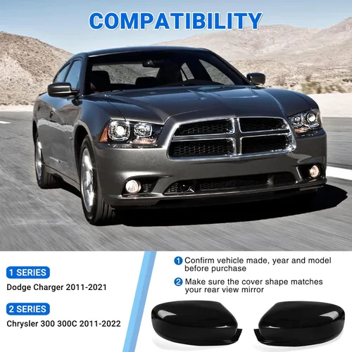 Vista 2 de Cubierta de repuesto para espejo lateral compatible con Dodge Charger 2011-2021 Chrysler 300 300C 2011-2022 cubierta para espejo retrovisor