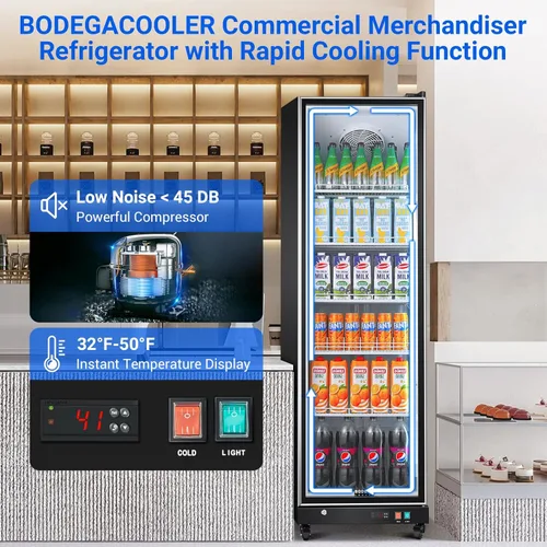 Vista 3 de Refrigerador comercial BODEGACOOLER para bebidas con puerta de vidrio, refrigerador comercial para bebidas de 12.5 pies cúbicos, refrigerador