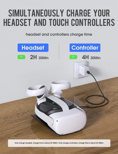 Vista 2 de PHNIXGAM Base de carga compatible con Oculus Quest 2Meta Quest 2, carga auriculares VR y controlador simultáneamente, con 2 baterías recargables