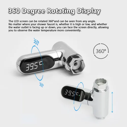 Vista 5 de Termómetro de baby shower, soporte para cabezal de ducha, termómetros Fahrenheit Celsius de lectura instantánea, pantalla digital LED para baño