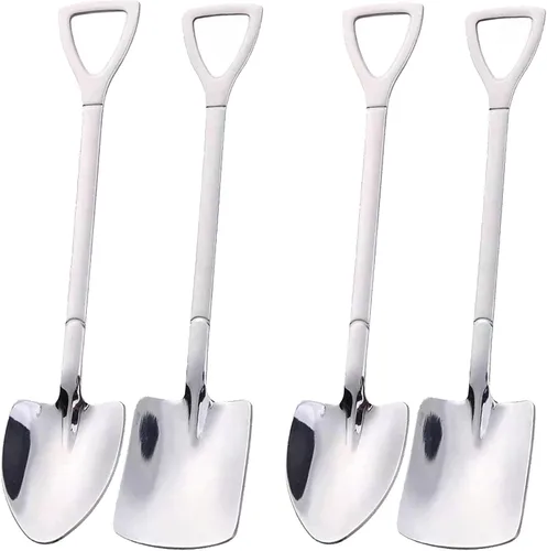 4 cucharas de acero inoxidable con forma de pala para café, té, azúcar, cuchara para revolver, pastel de postre, comida para gatos y perros