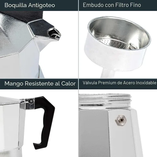 Vista 4 de Primula Cafetera Clásica para Estufa de Espresso y Café, Olla Moka para Preparar Café Italiano y Cubano, Cafetera Greca, Cafeteras, para 6 Tazas