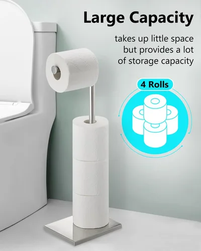Vista 3 de Soporte de papel higiénico de pie, 6 rollos moderno de acero inoxidable de pie para baño, soporte para rollo de papel higiénico con almacenamiento