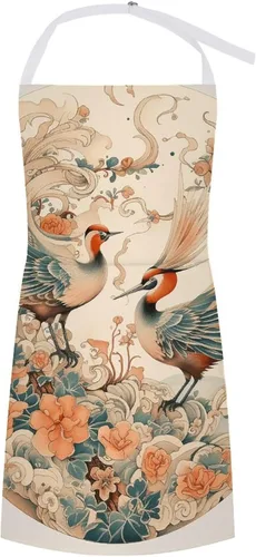 MUSM Apron for Adults - 27.6 X 31.5 Inch, Heavy-Duty Polyester Aprons with Two Large Pockets, Waterproof Painted Bird Pattern Kitchen Apron for