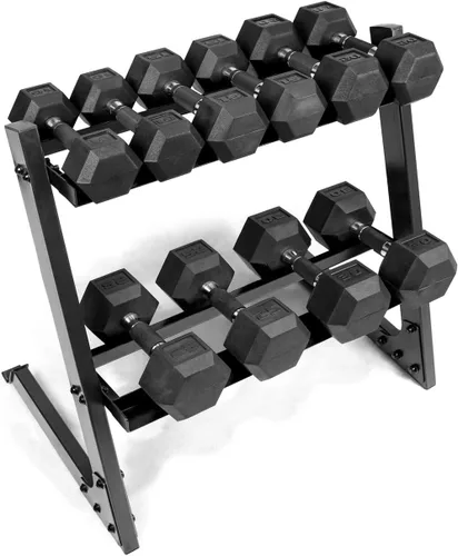 Vista 10 de WF Athletic Supply Juego de mancuernas de 200 libras, juego de mancuernas de 10 a 30 libras con estante de almacenamiento de dos niveles