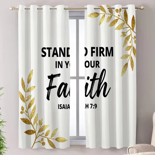 Vista 28 de Shrahala Cortinas blancas S inspiradoras para ventanas de cocina, cortinas negras con palabras cristianas para cafetería, cortinas opacas