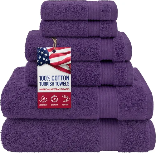 Vista 37 de Juego de toallas American Veteran Towel, de lujo, 6 piezas de algodón 100 % turco para máxima suavidad y absorción, para hotel y spa