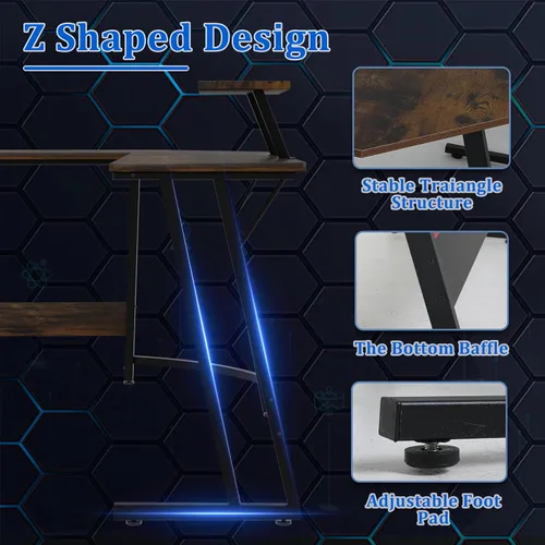 Vista 26 de Escritorio para juegos en forma de L de 51 pulgadas, escritorio de computadora para dormitorio, escritorio negro en forma de L