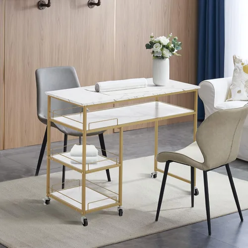 Vista 2 de BarberPub Mesa de manicura multifuncional para uñas, escritorio de manicura con ruedas giratorias, spa belleza, moderno, simple, estación