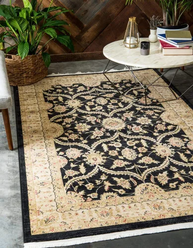 Unique Loom Edinburgh Collection - Alfombra clásica oriental tradicional francesa inspirada en el campo (7 pies x 10 pies, rectangular, negro/beige)