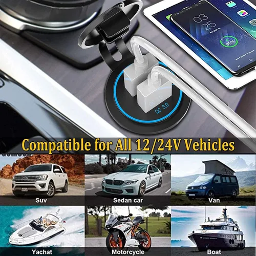 Vista 8 de Paquete de 2 tomas de carga rápida 3.0 de carga rápida de 36 W, 12 V/24 V, doble USB de carga rápida 3.0, adaptador de encendedor de cigarrillos