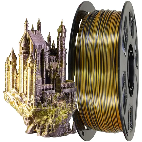 MIKA3D 1KG Seda Brillante Oro Negro PLA de Doble Color Co-Extrusión 3D Filamento, 2 Colores en 1 Filamento 3D, 1KG Material de Impresión 3D con