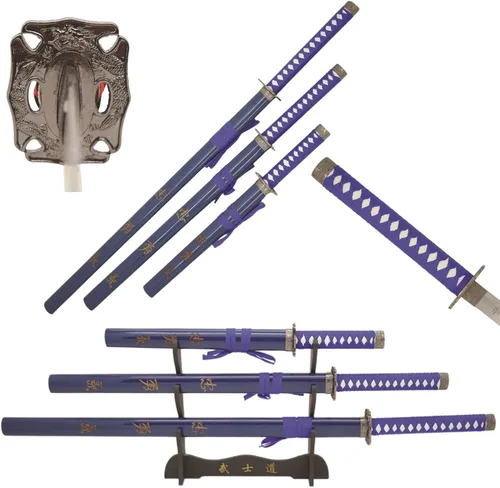 Vista 16 de Snake Eye Tactical Juego de katana samurái de 3 piezas con diseño de dragón de dos tonos