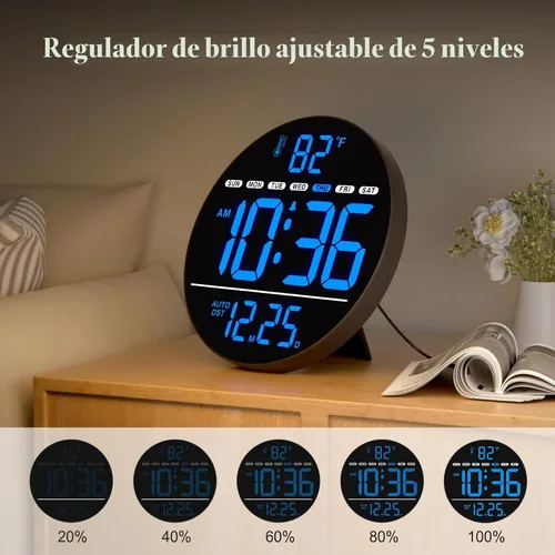 Vista 3 de WallarGe Reloj de pared digital grande eléctrico con pantalla LED Azul