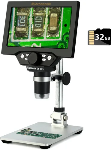 Vista 11 de Microscopio digital 1080P de 7 pulgadas, aumento de 1200X, 8 luces LED, tarjeta TF de 32 GB incluida, batería recargable, cámara de microscopio USB