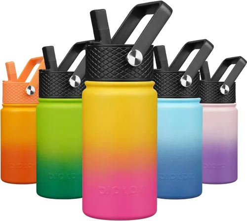 Vista 43 de BJPKPK Botella de Agua Aislada con Tapa de Pajita, 15 oz Botellas de Agua de Acero Inoxidable, Reutilizable a Prueba de Fugas sin BPA Termo, Frasco