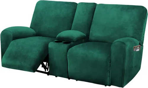 Vista 9 de ULTICOR Funda para Sofá de Dos Plazas Reclinable con Consola del Medio, Fundas de Sofá Reclinable de Terciopelo Elástico de 8 Piezas, Gruesas, Negro