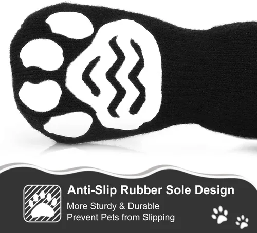 Vista 4 de PETLOFT Calcetines antideslizantes para perro, 4 piezas calcetines antideslizantes para interiores con correa de cierre desmontable ajustable