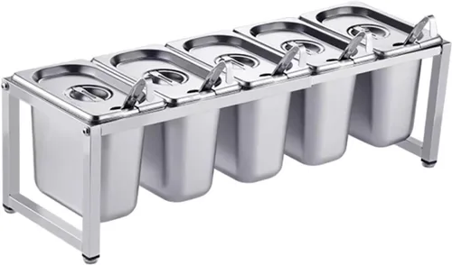 Recipiente de alimentos de acero inoxidable con sartenes y tapas, dispensador de condimentos para encimera, organizador de especias, soporte para